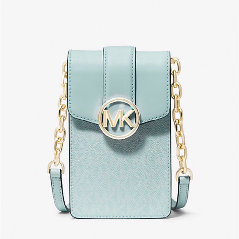 Michael Kors Aqua Crossbody Bag with Gold Chain Carmen Tiffany blue